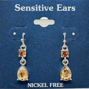 Silver Drop Crystal Stone dangling Citrine 1.5 in